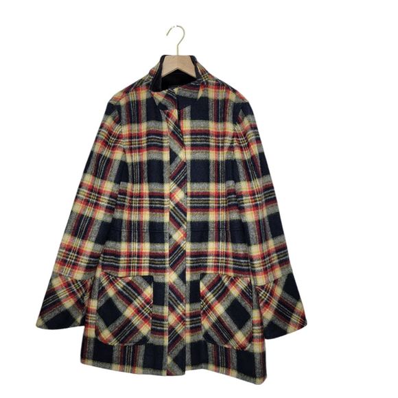 Peruvian Connection Plaid Coat Wool Blend Zip Up Pockets Sz M Medium